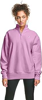 Champion womens Oversized Reverse Weave 1/4 Zip Sweatshirt, Pink
